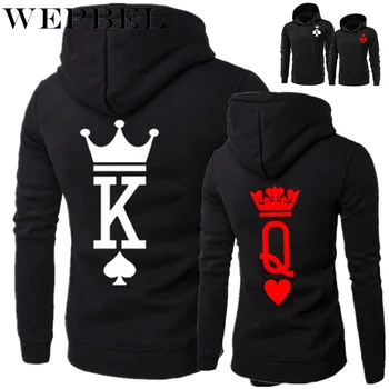 

WEPBEL QUEEN&KING Printing Couples The New Pullovers Hoodies Long Sleeve Hooded Slim Fit Casual Women or Men Clothes