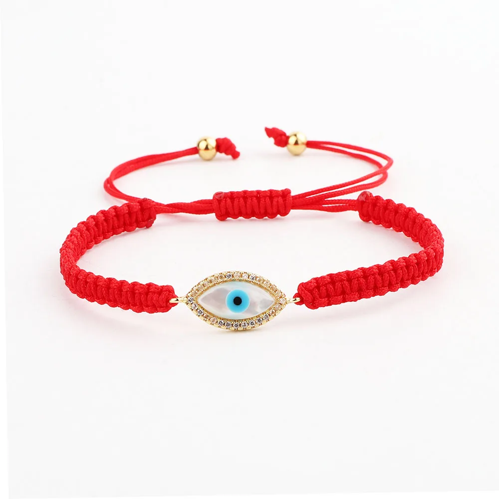 JARAVVI New Fashion Cute Design CZ Mirco Pave Shell Eye Hand Heart Charm Woven Red Cord Macrame Bracelet Men Women - Image 4