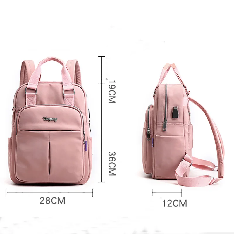 USB Rechargeable Casual Women Backpack Large Capacity College Wind Travel Trolley Bag Waterproof Ladies Backpack