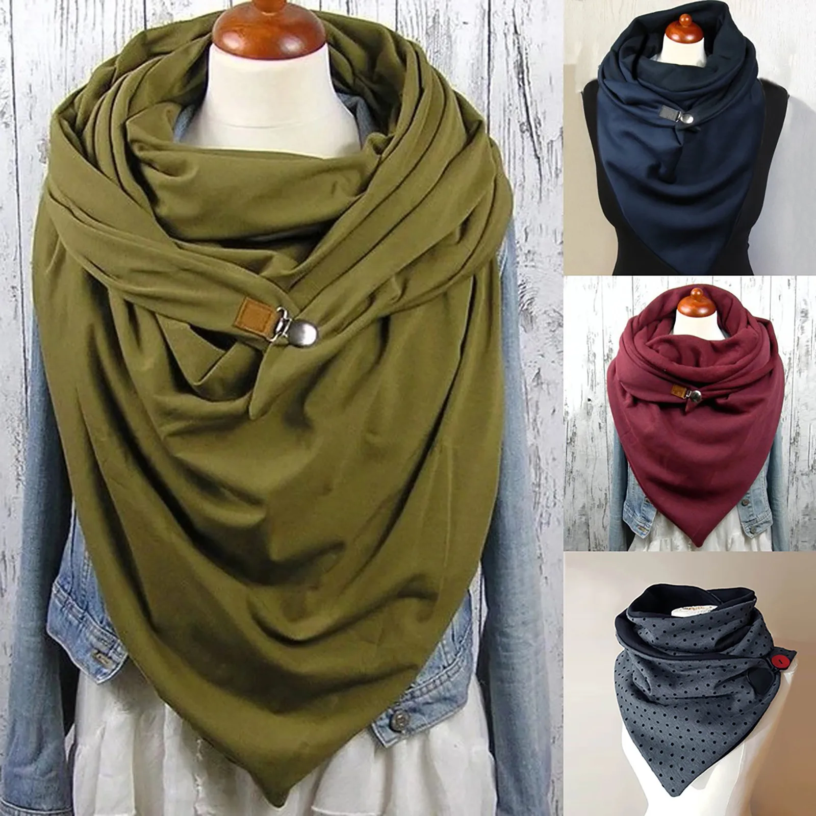 

Button Soft Wrap Women Scarf Fashion Retro Solid Female Multi-Purpose Shawl Scarf Printing Casual Foulard Femme Sexy Neck Props