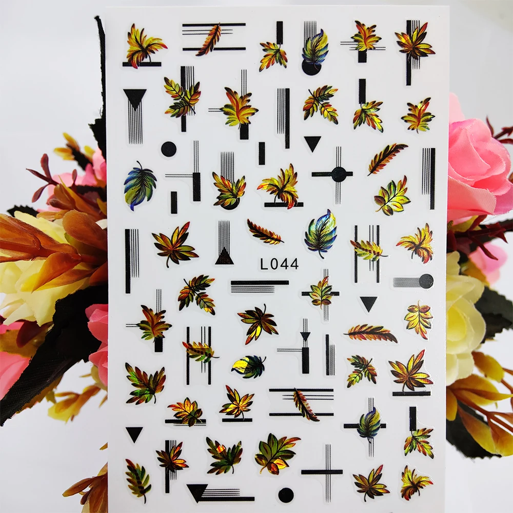 New 3d Nail Stickers Feather Brown Leaf Line Nail Art Decorations