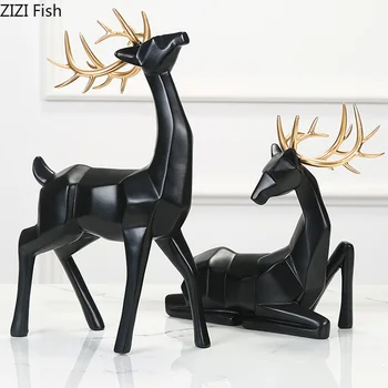 

2 Pcs/set Geometric Deer Statue Resin Animal Sculpture Ornament Origami Crafts Desktop Decor Nordic Home Decoration Accessories