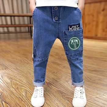 

Boys Pants Jeans Letter 2019 Fashion Boys Jeans for Spring Fall Children's Denim Trousers Haren Kids Dark Blue Designed Pants