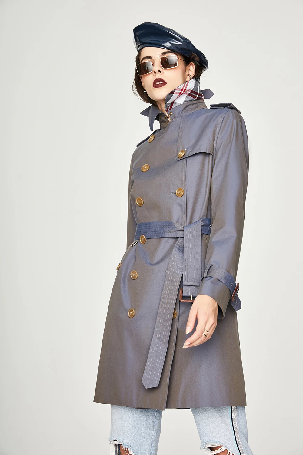 Double-breasted trench coat female long Jiazehua 2019 new chameleon Korean version waitmore long trench coat female down coat women