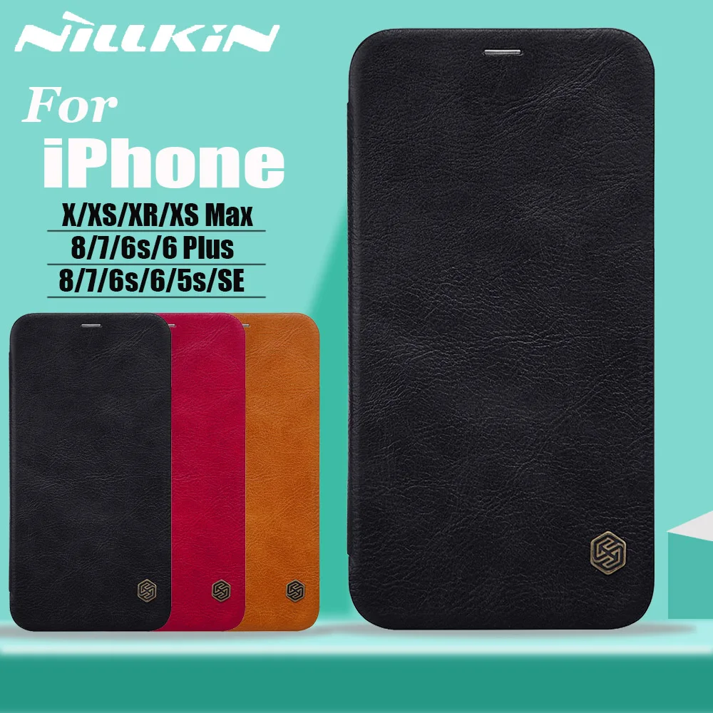 

Nillkin Case for iPhone X Xs Max XR Cover Nilkin Luxury Soft PU Leather Flip Case for iPhone 8/7/6S/6 Plus Full Cover on 5S SE
