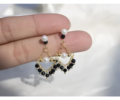 Серьги из стерлингового серебра 925 пробы, Модные Винтажные изысканные высококачественные длинные серьги с французским жемчугом, милые женские серебряные серьги, ювелирные изделия - Окраска металла: 1 pair black