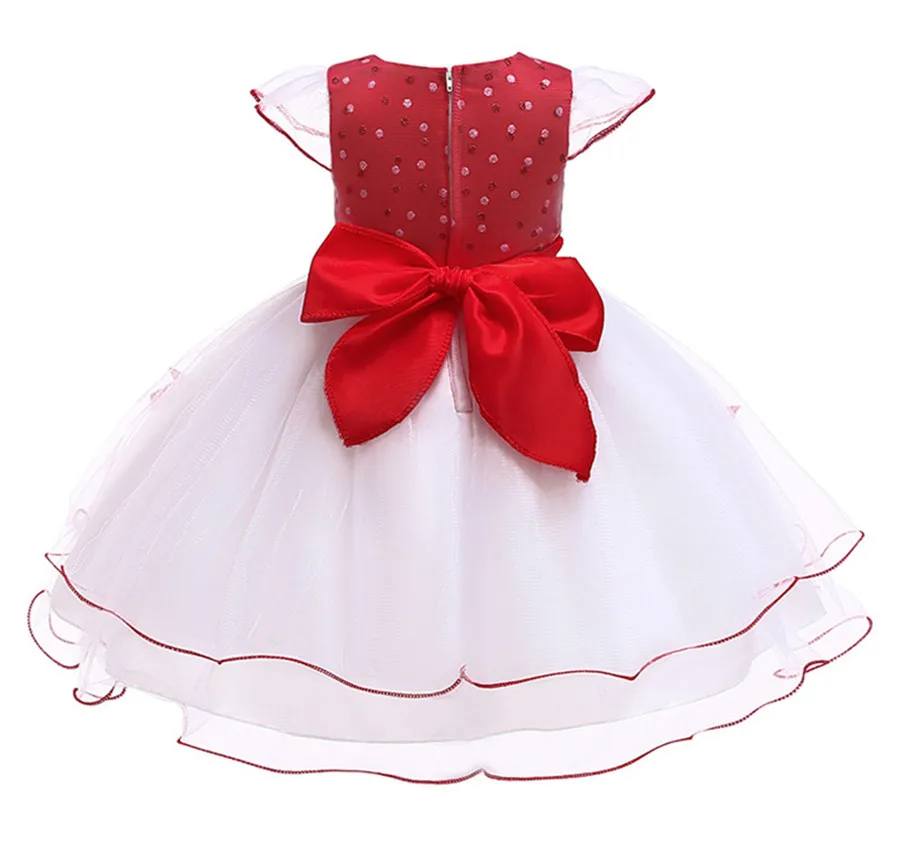 С узором в горошек, ажурное платье принцессы Лук-аппликация Платья для праздников и дней рождения для девочек; маскарадные костюмы для девочек, детское платье для девочек, одежда для малышей, WG-D0055