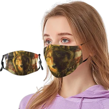 

Wolf Printed Cotton Mask Washable Reusable Face Mouth Masks For Women Men Unisex Adjustable Earloop Mask+2PCS Filters Tapabocas