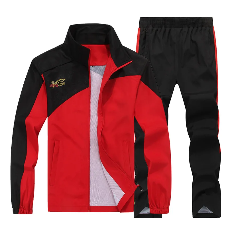 Мужские комплекты спортивной одежды, комплект из двух предметов, осенняя верхняя одежда, мужская одежда, брюки 5XL, ветрозащитная Повседневная куртка для отдыха, MOOWNUC, костюм для пар - Цвет: Red