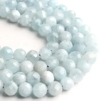 

Natural Gem Faceted Blue Aquamarina Stone Beads Loose Spacer Beads For Jewelry Making DIY Bracelet Necklace 7.5inches/Strand 8MM