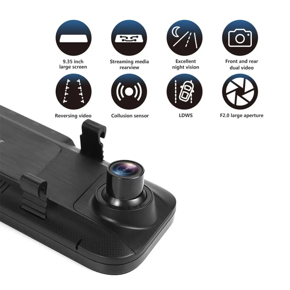 Tanie JADO A650 wideorejestrator samochodowy FHD 2MP 1080p 9.35 Cal ekran dotykowy ips kamera na deskę rozdzielczą podwójny Len lusterko wsteczne Auto ADAS g sensor wideorejestrator