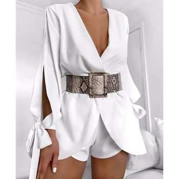 

Deep V Playsuit Women Long Sleeve Jumpsuits Sexy High Neck Playsuit Women Bodysuits Solid Color Bodysuit Ladies Autumn Rompers