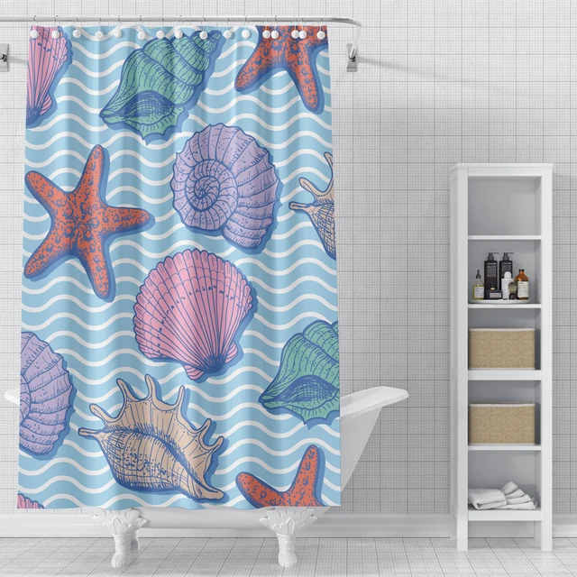 Beach Shell Shower Curtains Starfish Waterproof High Quality Polyester  Children Bathroom Decor Bathtub Bathing Screen with Hooks - AliExpress