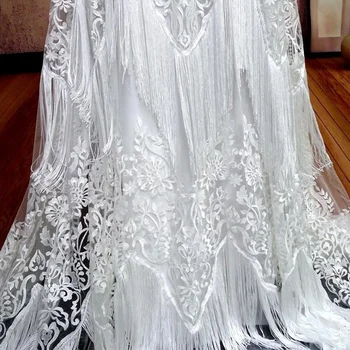 

New Design Embroidered lace Fabric for Wedding gowns Tassel Fringe Lace Fabric
