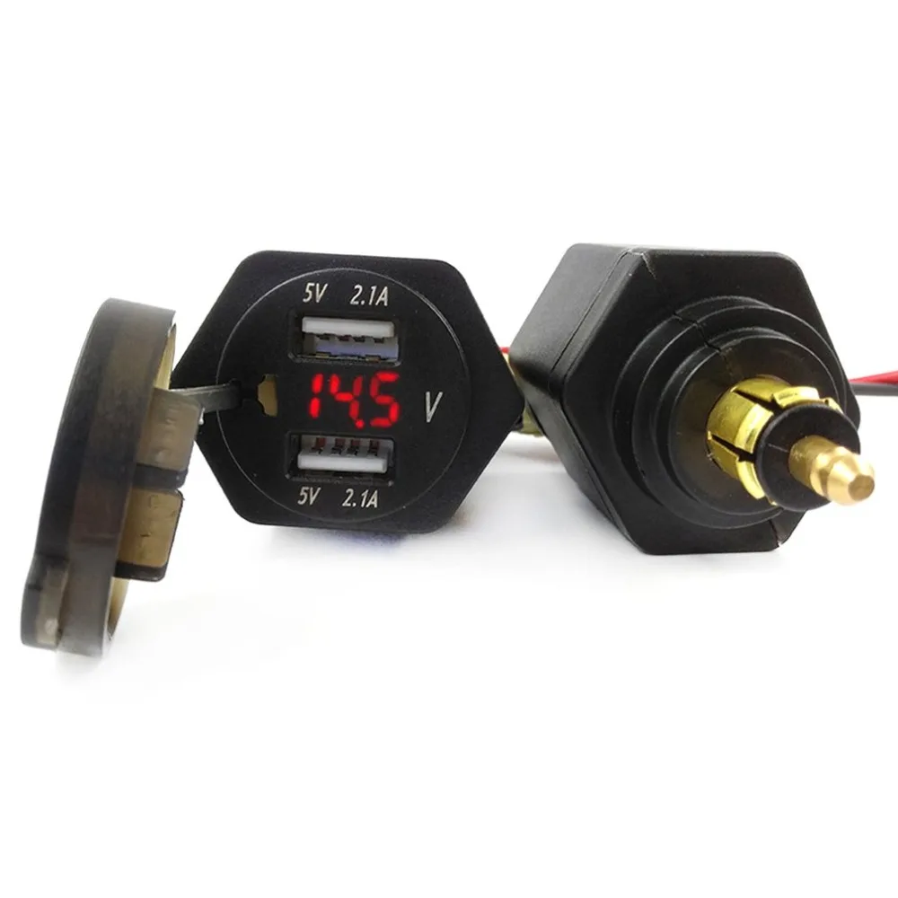 Автомобильный 4.2A двойной USB адаптер питания розетка зарядное устройство с светодиодный дисплей Мотоцикл вольтметр измеритель напряжения