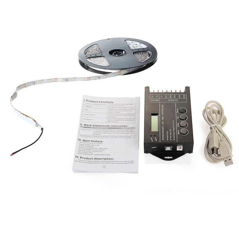 

1Pcs 20a Programmable Timer Controller Dc12-24V for Led Rgb / Monochromatic Stripes & 1Pcs 5M Smd 3528 300 Epoxy Led Strip Light