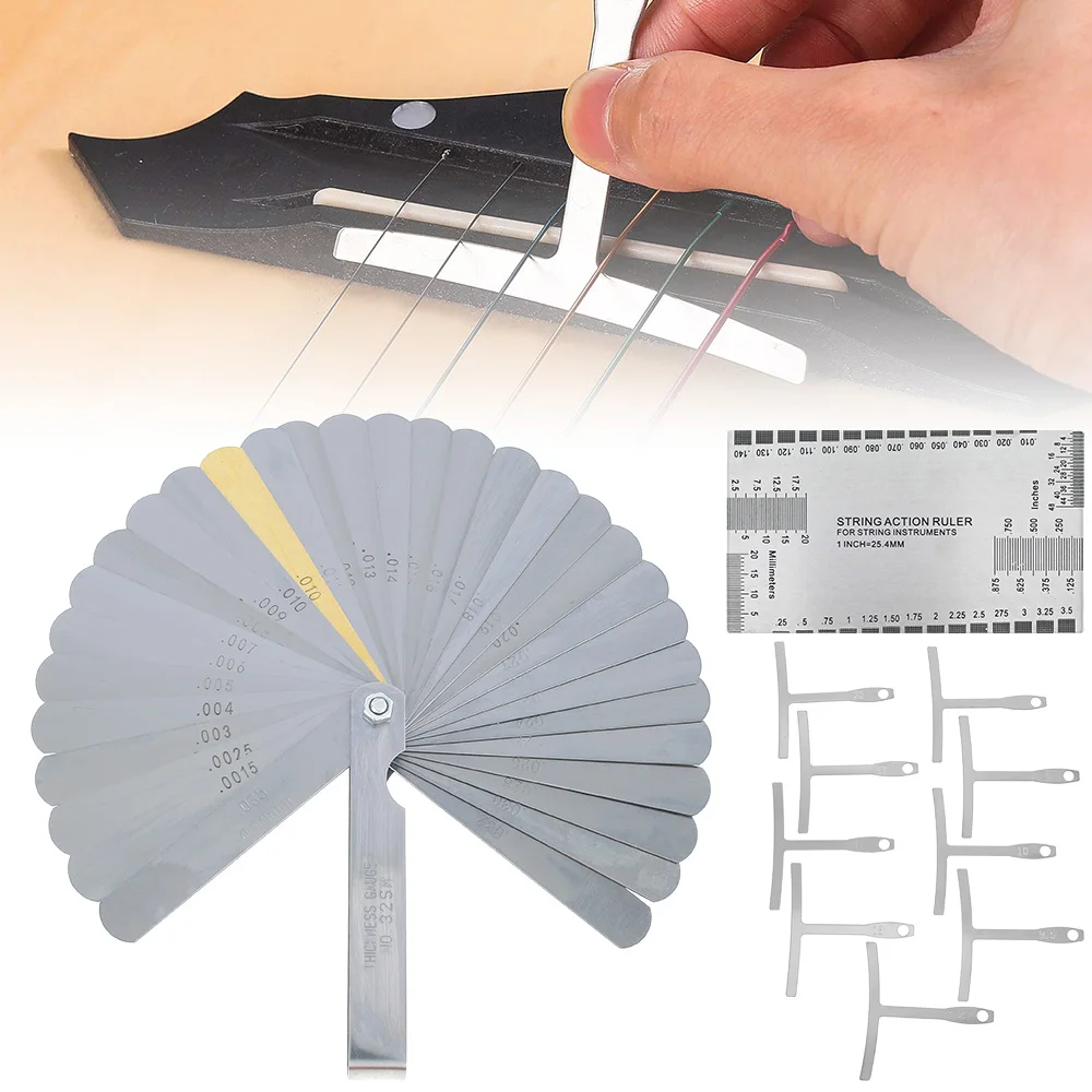 11Pcs Stainless Steel Guitar Feeler Gauge Measuring Tool for Guitar Bass Setup Measure Repair