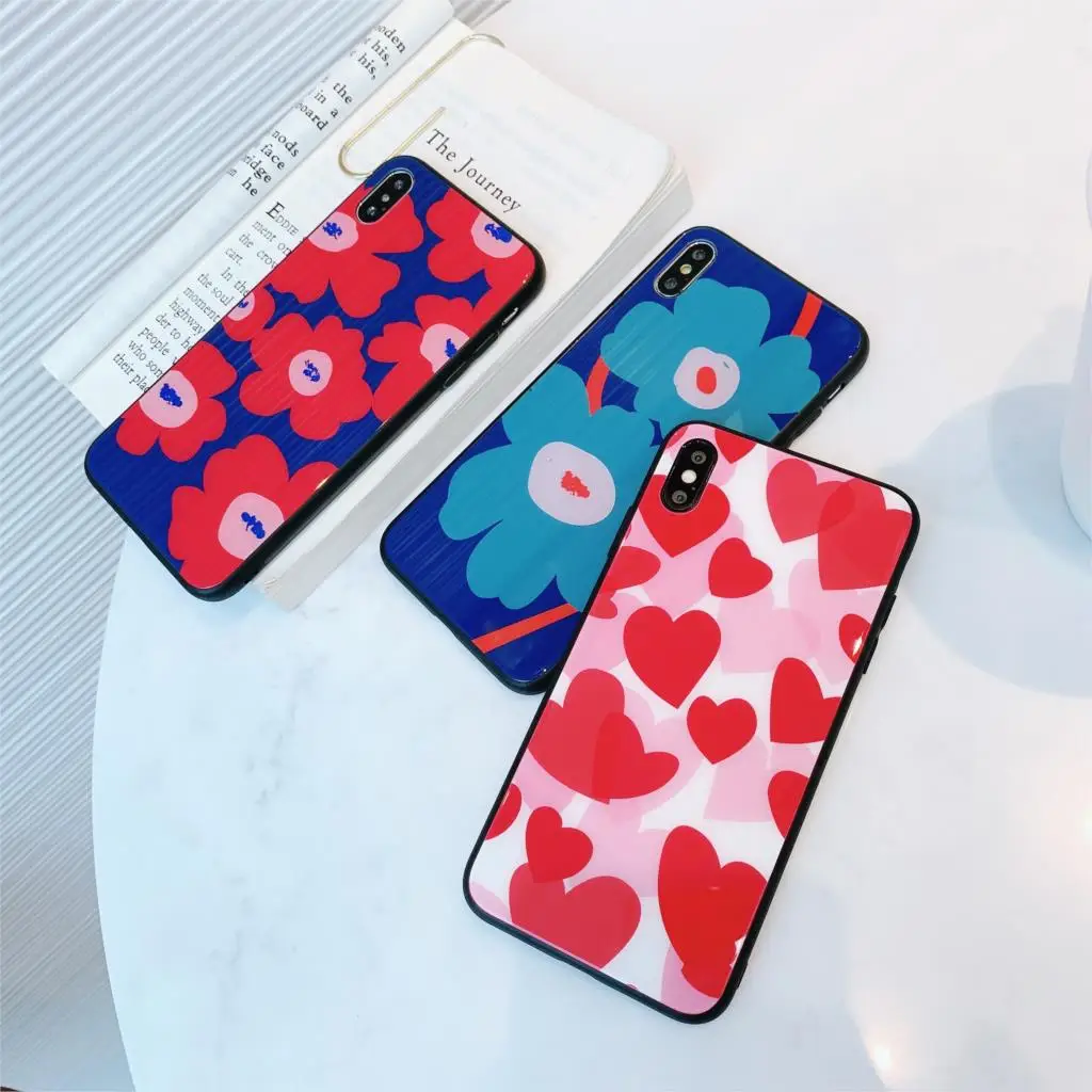 

for iphone11 phone case Korean vintage red art flower glass For 7 6 6s 8 Plus X XR XS Max 11 Pro Max 5 5S SE