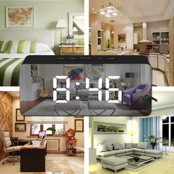 

Creative Mirror Multifunctional Snooze Alarm Clock Mirror LED Alarm Clock Thermometer Digital Wall Clock LED Light USB Charging