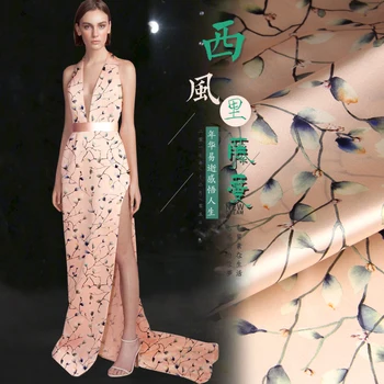 

PRINTED SILK STRETCH SATIN 118cm width 19momme 100% Pure Silk Fabric Pink Floral Pattern