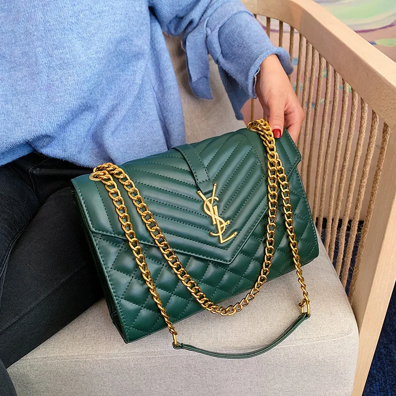 

Net Red Texture Big 2020 New Fashion Korean Fashion Embroidery Thread Rhombus Bag Chain Bag Shoulder Cross-Body Women's Bag