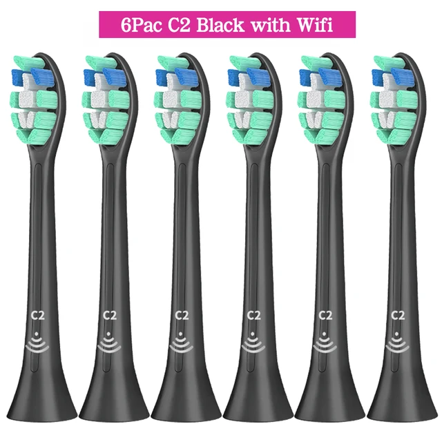 Apply to Philips Sonicare Toothbrush HX6250 HX6530 HX6730 HX6930 Electric Toothbrush Replacement Heads Bluetooth BrushHeads 6Pcs-C2-BK-With Wifi
