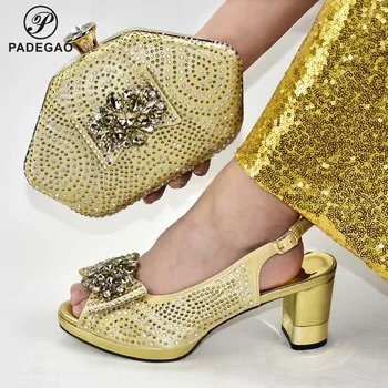 

2020 Latest Gold Color African Shoes With Matching Bags For Wedding Italian Summer Style Women Wedding Shoes And Handbag