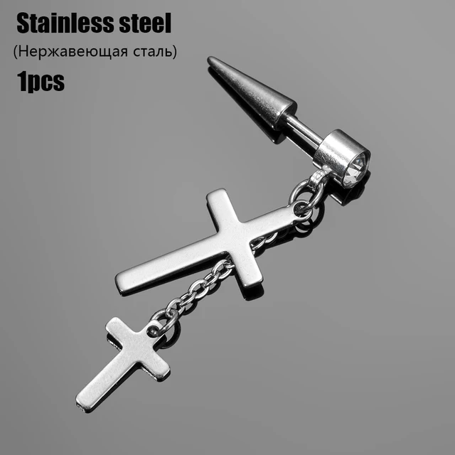 Fashion Men's Stainless Steel Cross Pendant Cartilage Drop Dangle Earrings Punk Jewelry for Cool Women Girl Friendship Gifts TD923 1pcs