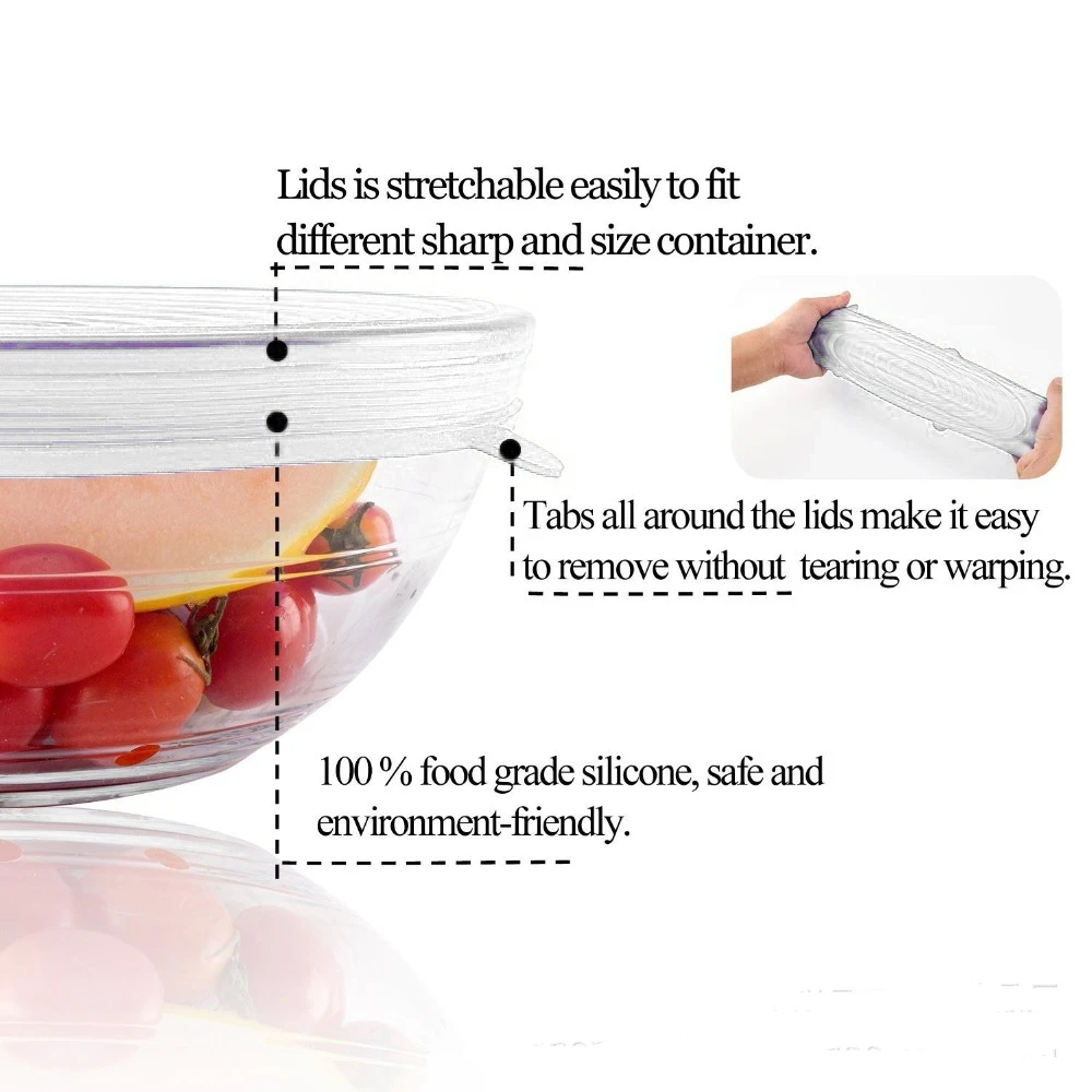 Крышки для сохранения свежести 6 шт. Мягкая силиконовая крышка многоразовая герметичная пищевая обертки герметичная емкость эластичная обертка крышка кухонная посуда
