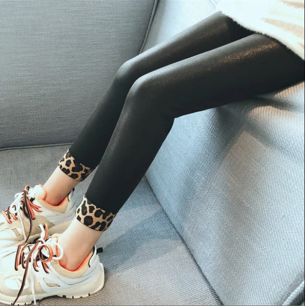 Baby Girls Leopard Leggings Winter Kids Thick Velvet Leggings Children Warm Trousers Faux PU Leather Legging