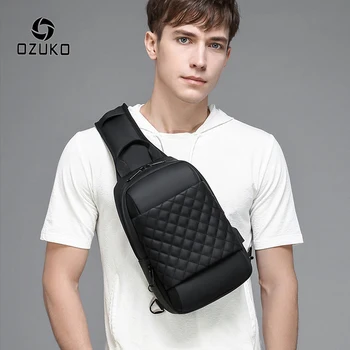 

OZUKO Men's Messenger Bag USB Charging Waterproof Chest Bag Casual Male Short Trip Shoulder Sling Bags Crossbody Bag Chest Pack