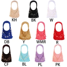 Лидер продаж, новинка, 1 предмет, детский мусульманский хиджаб детский с кружевным цветочным узором, исламский шарф, шали, стрейч, 56 см, для От 7 до 11 лет