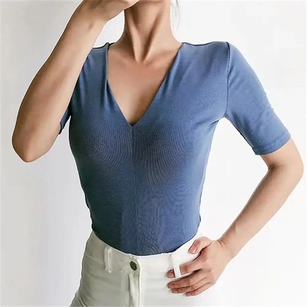

2019 Autumn Summer Women's Sweaters Tops Casual V-neck Short Sleeve Slim Vintage Brief Wild Women Pullovers Sweaters for Woman