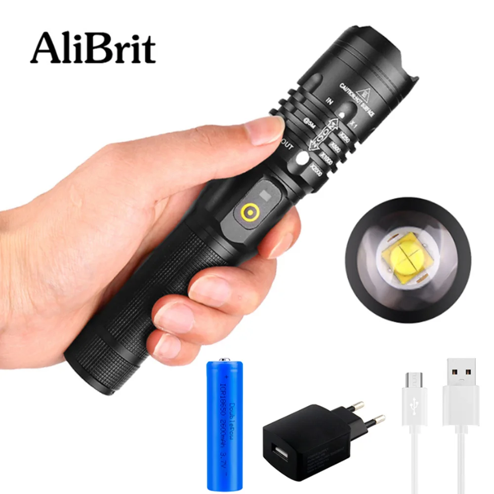 

D50 AliBrit xhp50 led Tactical flashlight usb charging zoom power bank 18650 rechargeable super bright flashlight torch lantern
