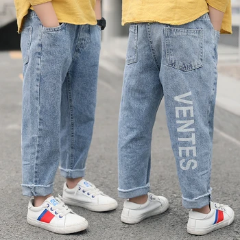 

2020 Boys New Jeans Fashion Letter Children Pants Blue Black Kids Clothes Pants