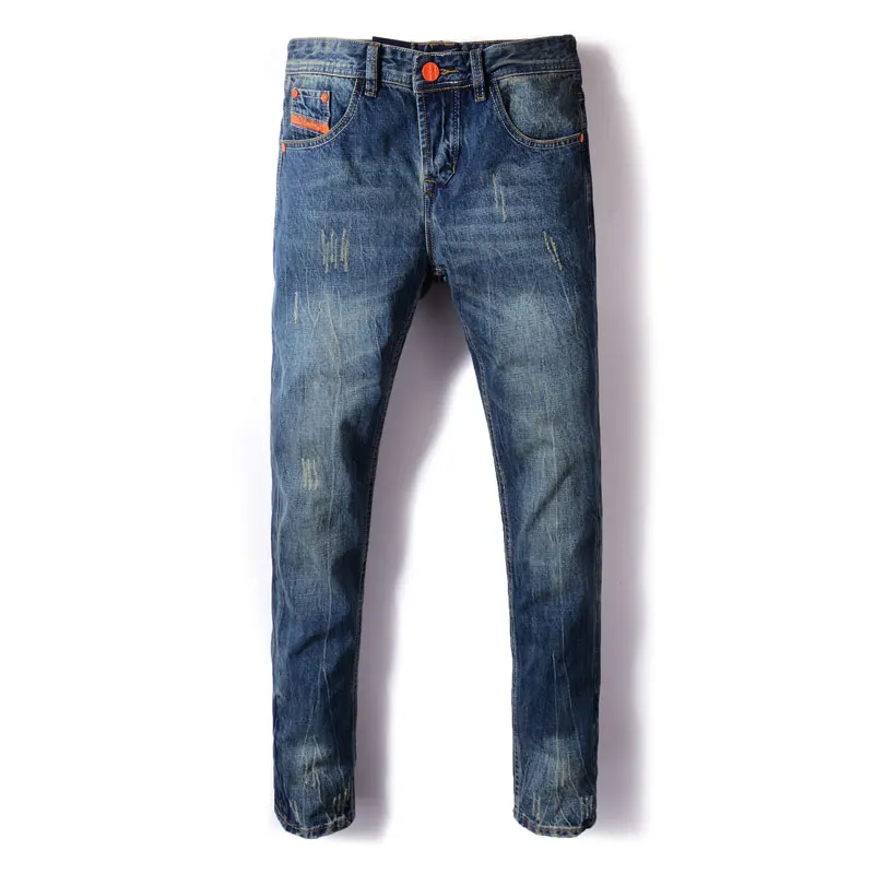 Fashion Streetwear Men Jeans Straight Fit Blue Color Ripped Jeans Men Classical Denim Pants Orange Stripe Designer Vintage Jeans Fashion Streetwear Men Jeans Straight Fit Blue Color Ripped Jeans Men Classical Denim Pants Orange Stripe Designer Vintage Jeans