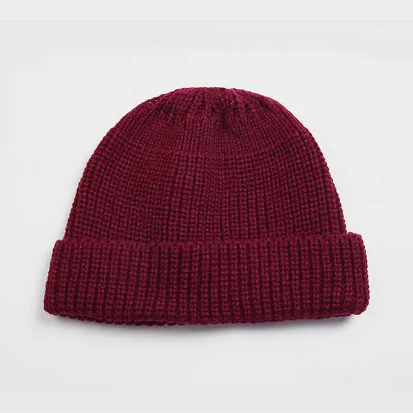 Унисекс Зимние Вязаные Короткие нитки Дыня Skullcap мужские и женские шапочки шляпа Хип Хоп Взрослые теплые шерстяные вязаные эластичные Лыжные шапки 6 цветов - Цвет: wine red