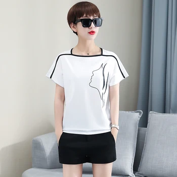 

Cotton Casual Short Print Print O-Neck women shirts tshirt