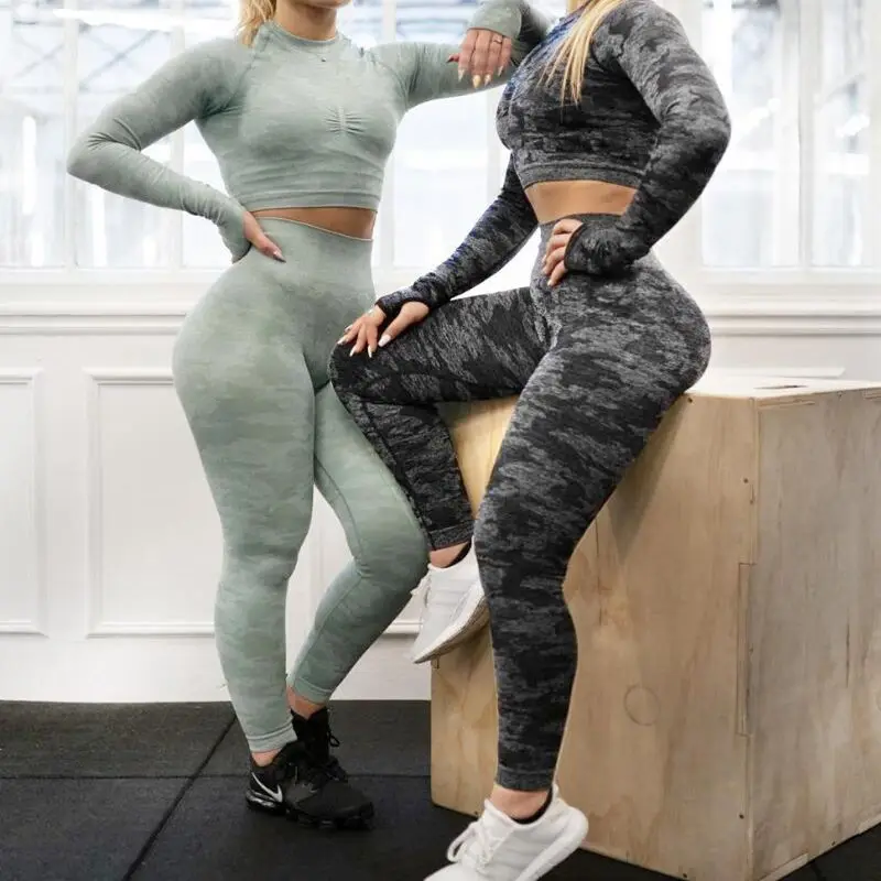 Women High Waist Yoga Pants Camouflage Camo Leggings Seamless Fitness Sports Gym