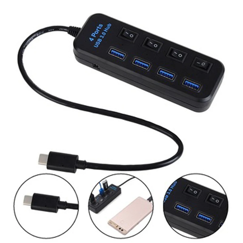 VIPATEY 4/7 портов usb-концентратор, адаптер USB 3,1 type-C штекер к множественному USB 3,0 концентратор Высокоскоростной usb-разветвитель с выключателем ONOFF для Mac