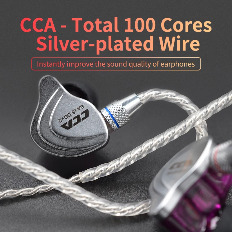 CCA Модернизированный посеребренный медный кабель 2pin кабель для наушников CCA C10 C16 CA4 KZ ZST AS10 ZS10 ES4 ZSR BA10 CCA C10/C16