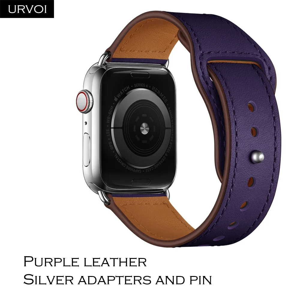 URVOI ремешок для apple watch серии 5/4 3/2/1 спортивный ремешок натуральная Swift кожаный ремешок для наручных часов iWatch, пальцем и tuck ручной работы - Цвет ремешка: Purple S