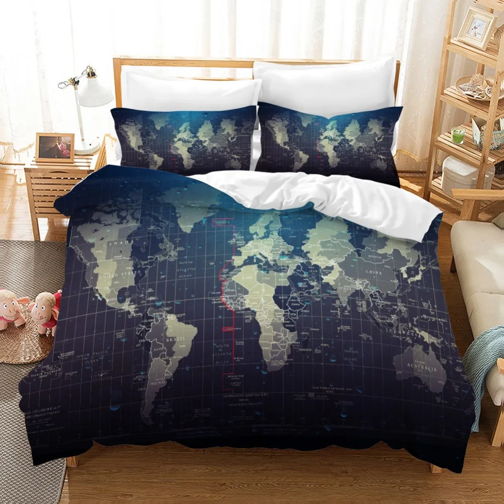 

World Map Boys Bedding Set High Quality Microfiber Warm Duvet Cover Set Twin Full Queen King Size Bed Linen Set Home Textiles