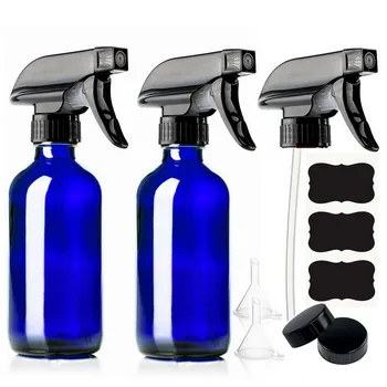 

250ml Empty Cobalt Blue Glass Spray Bottle with Trigger Sprayer & Chalkboard Labels for Plants 8 Oz Refillable Containers 2 Pack