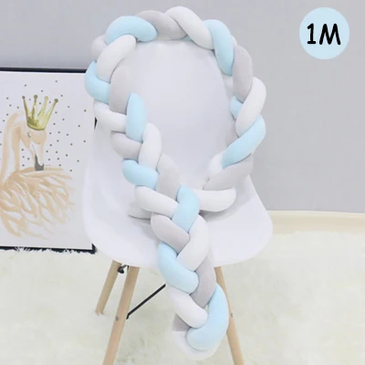1M Blue Gray White 1 м/2 м/3M коса узел кровать бампер в кроватке Детские Рождественские кроватки украшения завязанный забор длинная детская кроватка для детской комнаты декор - Цвет: 1M Blue Gray White