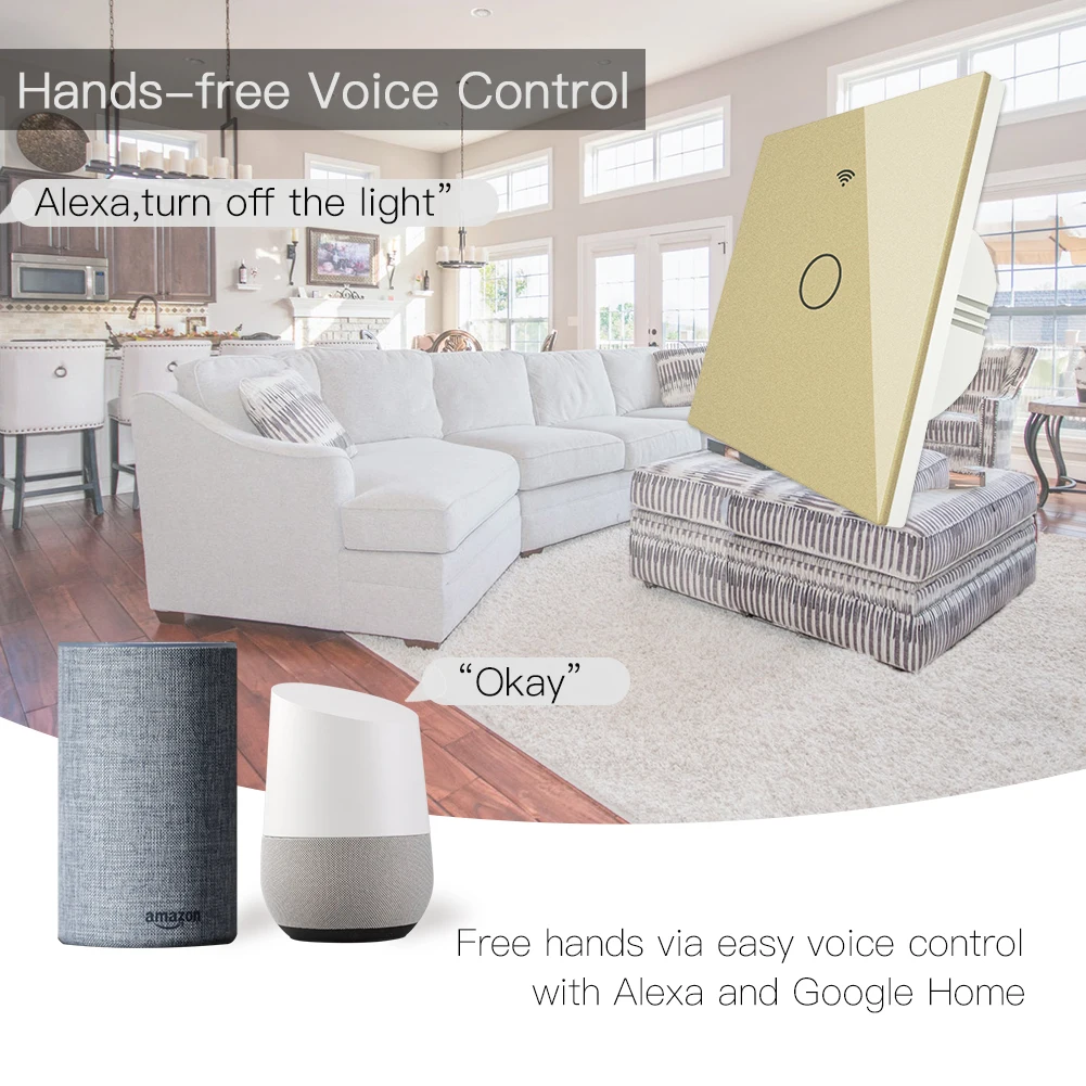  Gold WiFi Smart Light Switch RF433 Wireless Remote Control Glass Panel Light Switch Works With Alex - 4000098805795