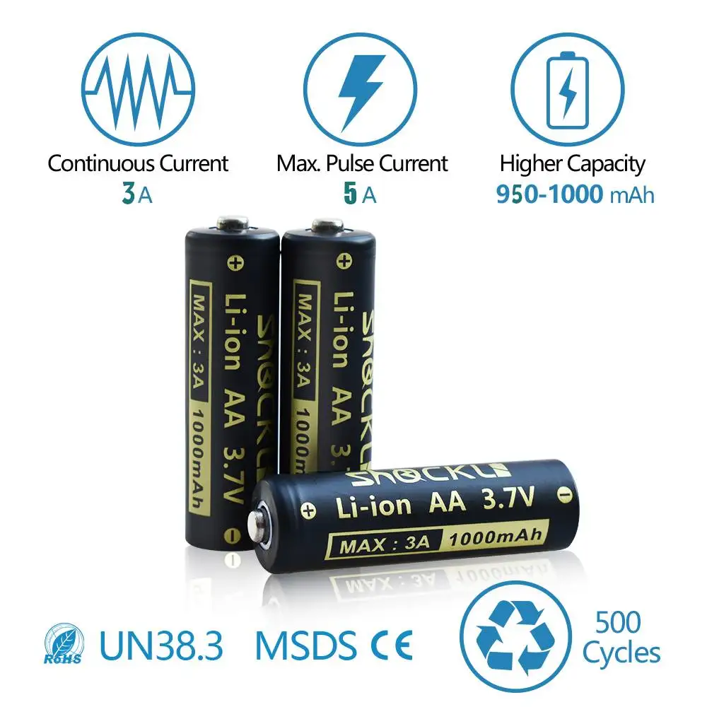 2 шт 3,7 V Shockli IMR 14500 аккумулятор 1000mAh 5A литий-ионная аккумуляторная батарея с плоским верхом чехол для фонарика