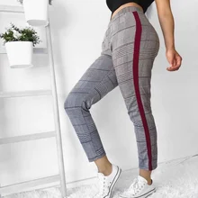 

2021 Spring Fall Women Casual Stretch Leggings Jeggings Pants New Style High Waist Skinny Plaid Trousers Slim Female Patchwork