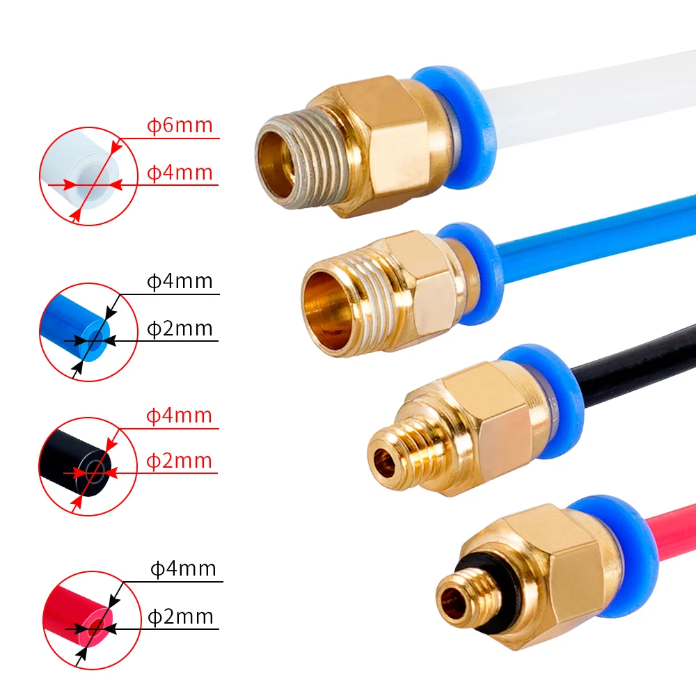 3D 프린터 부품 용 10pcs 공압 커넥터 bowden Quick Jointer 커플러 1.75/3mm 파이프 pc4 m6 m10 피팅 PTFE 튜브 2/4mm