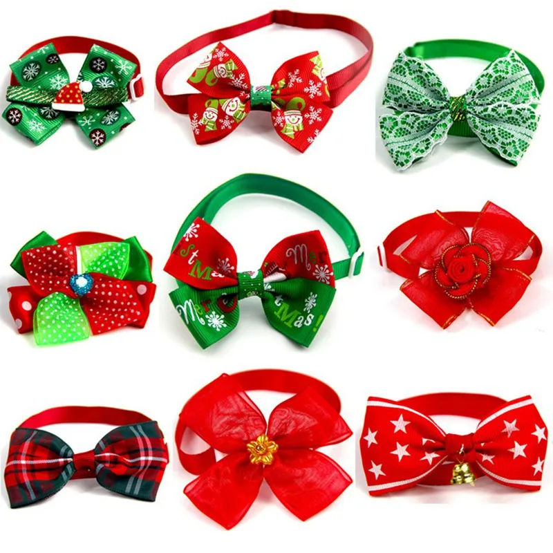 

Christmas Holiday Pet Cat Dog Collar Bow Tie Adjustable Neck Strap Cat Dog Grooming Accessories Pet Product Supplies Christmas